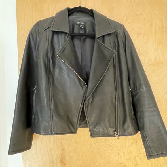 Eileen Fisher Black Lamb Leather Moto Motorcycle Biker Jacket Size 4 MSRP $898 - Picture 6 of 12